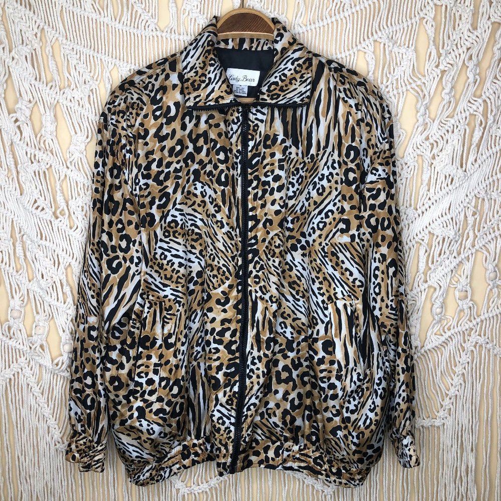 Vintage silk tiger king animal print bomber jacket